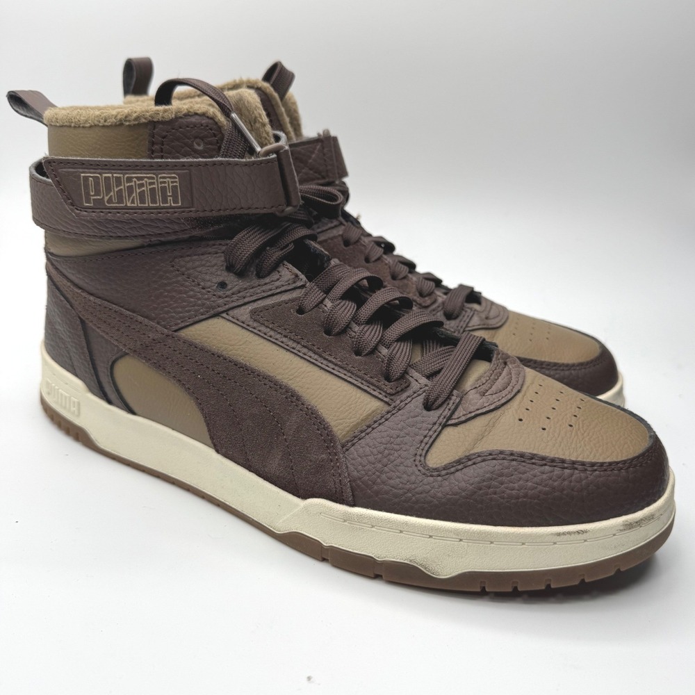 Puma Rebound Joy Fur Mens Brown Tan High Top Sneakers 11.5